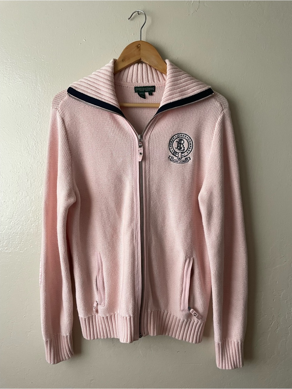 Ralph Lauren Jeans Light Pink Ribbed full zip Sweater